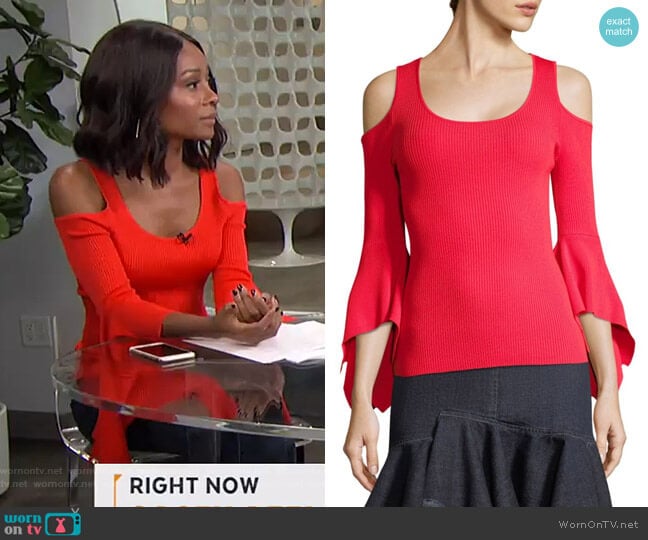 Ribbed Cold-Shoulder Bell-Sleeve Sweater by Scripted worn by Zuri Hall on E! News