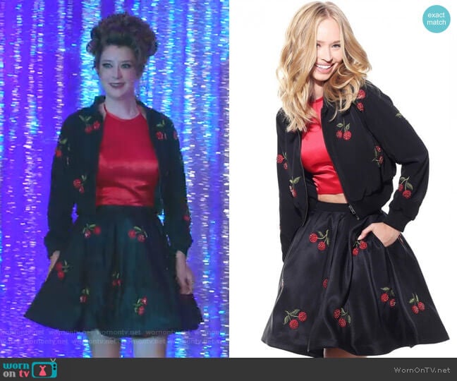 Two Piece Cherry Dress and Jacket by Sherri Hill worn by Nonnie Thompson (Kimmy Shields) on Insatiable