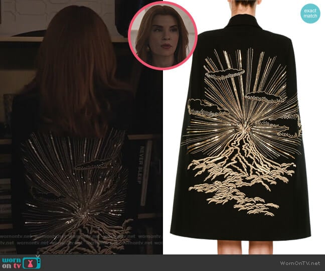 Wool Coat Cape with Volcano Embroidered Back by Stella McCartney worn by Kitty Montgomery (Julianna Margulies) on Dietland