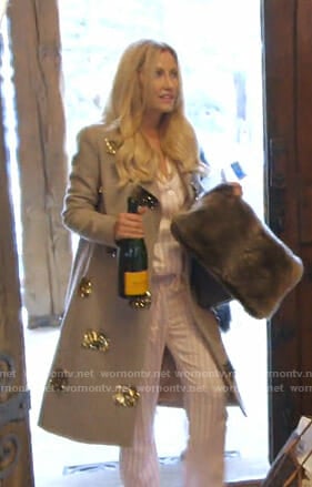 Stephanie’s metallic fringe embellished coat on The Real Housewives of Dallas