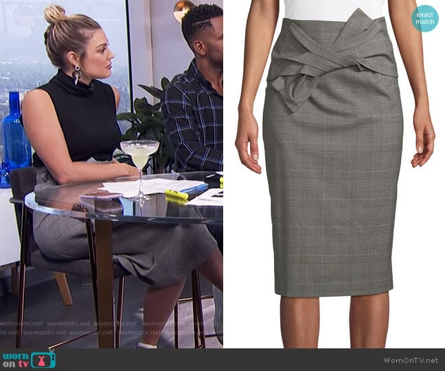 Sky Glen-Check Bow-Waist Midi Skirt by Tahari ASL worn by Carissa Loethen Culiner on E! News