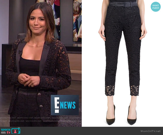 Cropped Satin-Waist Lace Pants by The Kooples worn by Erin Lim on E! News