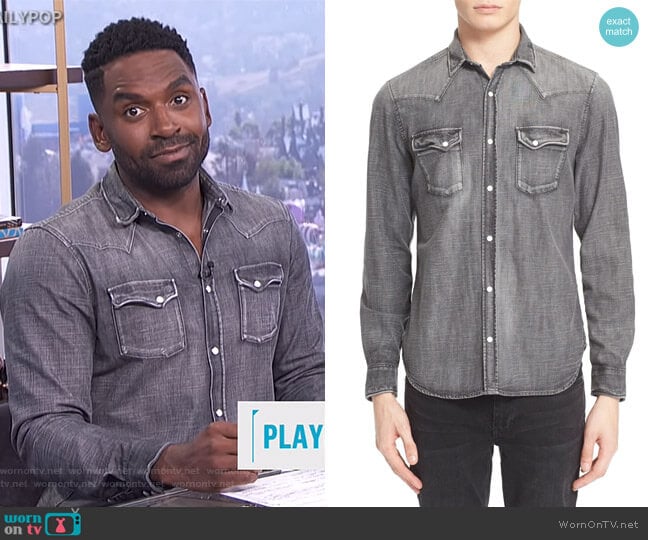 Trim Fit Denim Western Shirt by The Kooples worn by Justin Sylvester on E! News