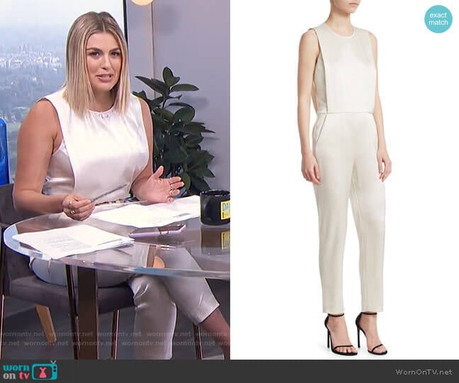 Remaline Sleeveless Crepe Jumpsuit by Theory worn by Carissa Loethen Culiner on E! News