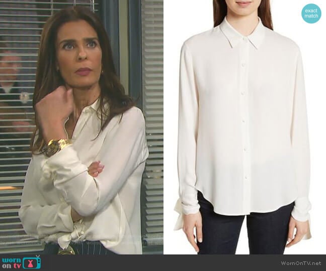 Tie Cuff Silk Georgette Shirt by Theory worn by Hope Williams (Kristian Alfonso) on Days of our Lives