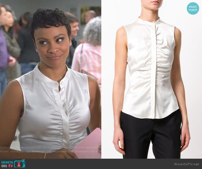 Gathered Sleeveless Blouse by Theory worn by Etta Mae Barnard (Carly Hughes) on Insatiable