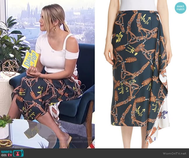 Renzo Scarf Print Asymmetrical Silk Skirt by Tibi worn by Carissa Loethen Culiner on E! News