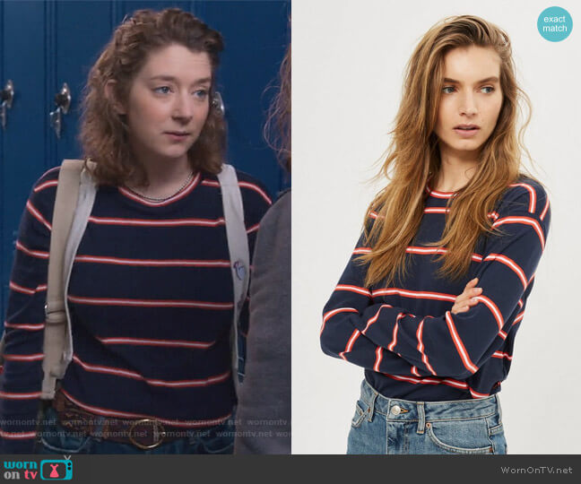 Colour Striped Long Sleeve Crew Neck T-Shirt by Topshop worn by Nonnie Thompson (Kimmy Shields) on Insatiable