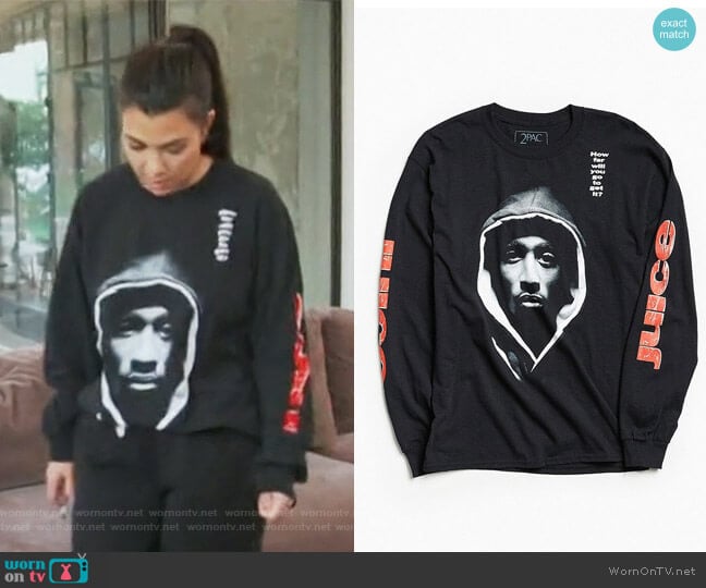 Juice X 2Pac How Far Will You Go Long Sleeve Tee by Urban Outfitters worn by Kourtney Kardashian on Keeping Up with the Kardashians