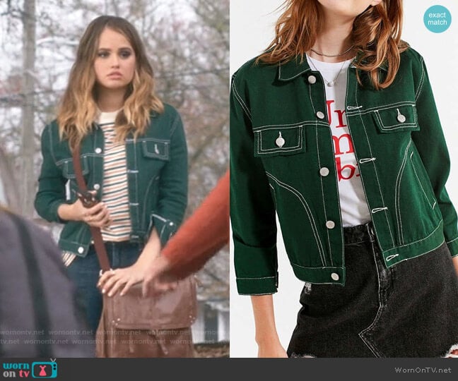 UNIF Woody Green Denim Jacket worn by Patty Bladell (Debby Ryan) on Insatiable