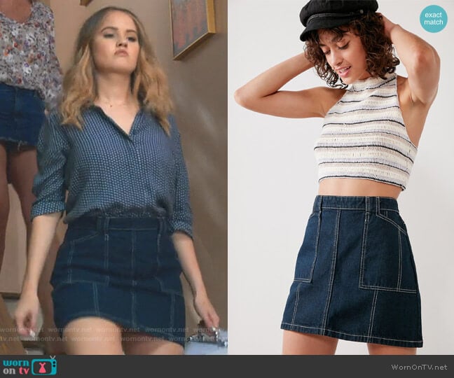 Denim Workwear Mini Skirt by BDG at Urban Outfitters worn by Patty Bladell (Debby Ryan) on Insatiable