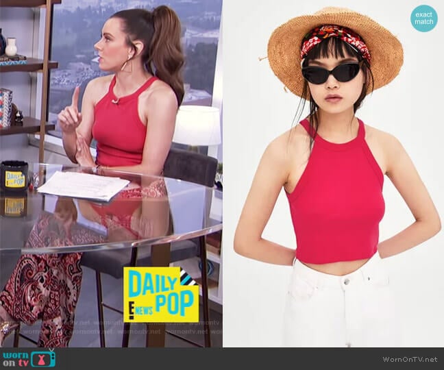 Pink Halterneck Top by Zara worn by Melanie Bromley on E! News