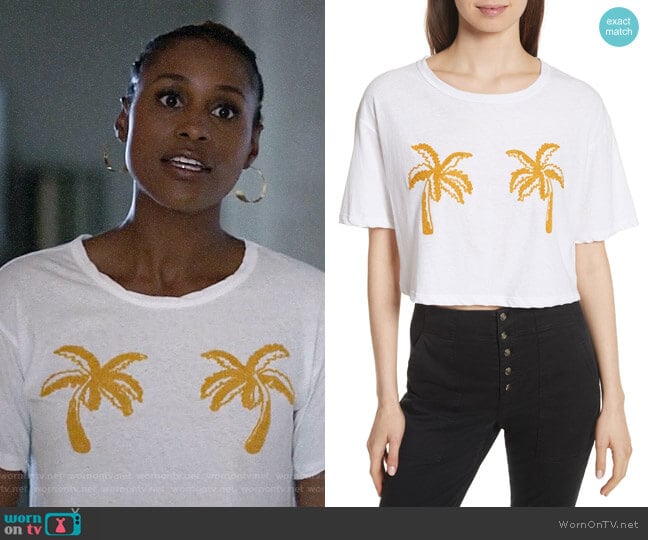 ALC Teagan Palm Embroidered Crop Tee worn by Issa Dee (Issa Rae) on Insecure