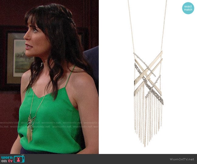 Alexis Bittar Crystal Encrusted Link Tassel Bib Necklace worn by Quinn Fuller (Rena Sofer) on The Bold and the Beautiful