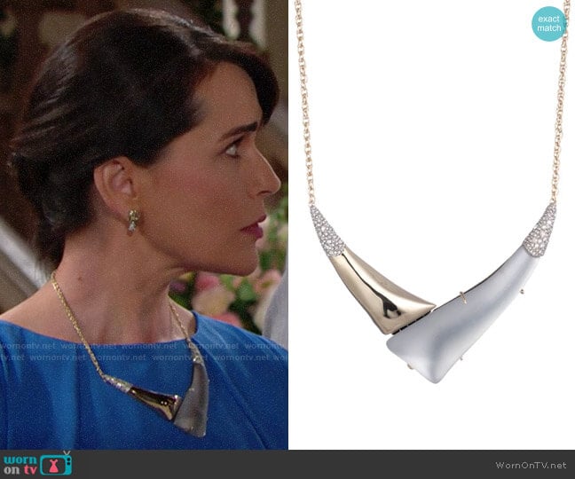 Alexis Bittar Liquid Gold with Crystal Accent V Shaped Necklace worn by Quinn Fuller (Rena Sofer) on The Bold and the Beautiful