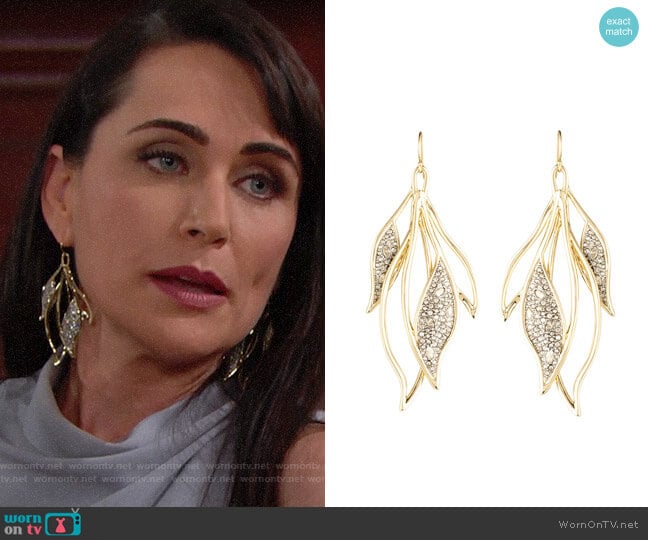 Alexis Bittar Crystal Encrusted Feather Wire Earrings worn by Quinn Fuller (Rena Sofer) on The Bold and the Beautiful