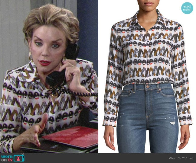 Alice + Olivia X Donald Robertson Willa Crazy Pants Blouse worn by Gloria Abbott Bardwell (Judith Chapman) on The Young and the Restless