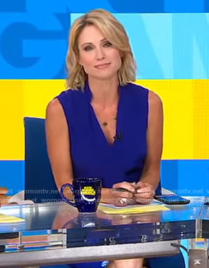 Amy’s blue sleeveless wrap top on Good Morning America