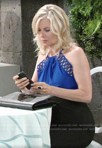 Ashley’s blue looped trim top on The Young and the Restless