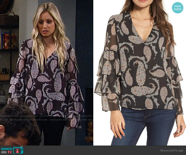 Bailey 44 Top Billing Ruffle Blouse worn by Lulu Spencer Falconeri (Emme Rylan) on General Hospital