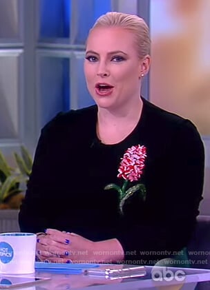 Meghan’s black floral embroidered sweater on The View