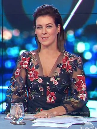 Gorgi's floral embroidered mesh dress on The Project