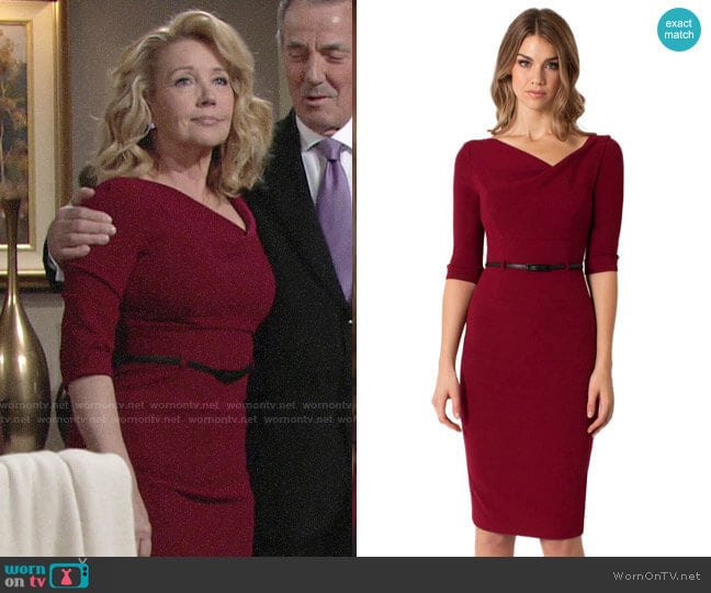 Black Halo 3/4 Sleeve Jackie O Dress in Mulberry worn by Nikki Reed Newman (Melody Thomas-Scott) on The Young and the Restless