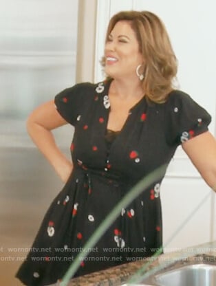 Emily’s black strawberry print v-neck dress on The Real Housewives of Orange County