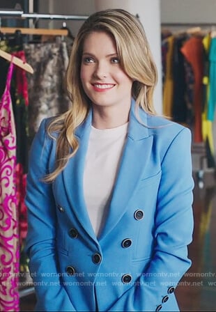 Sutton’s blue button detail blazer on The Bold Type