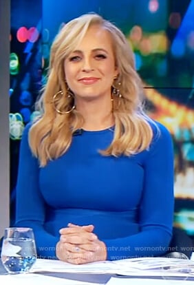 Carrie's blue long sleeve dress on The Project