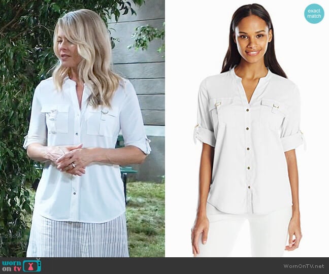 Calvin Klein D-Ring Pocket Blouse worn by Felicia Scorpio (Kristina Wagner) on General Hospital