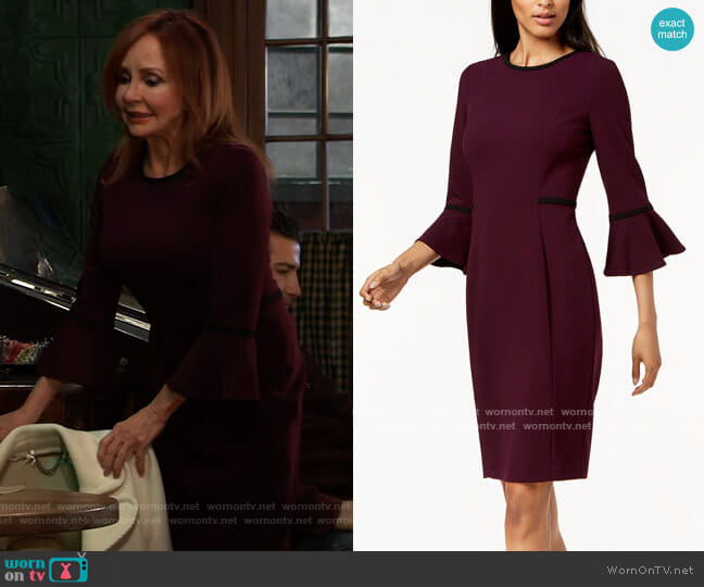 Calvin Klein Piped Bell-Sleeve Sheath Dress worn by Bobbie Spencer (Jackie Zeman) on General Hospital