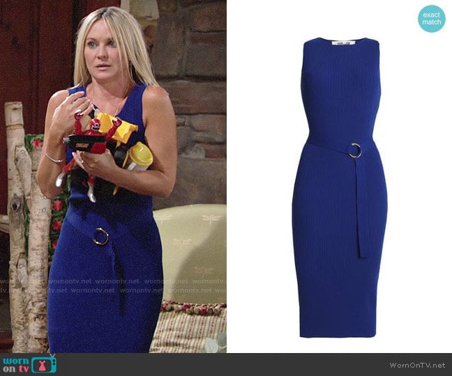 Diane von Furstenberg Belted ribbed cotton-blend midi dress worn by Sharon Newman (Sharon Case) on The Young and the Restless