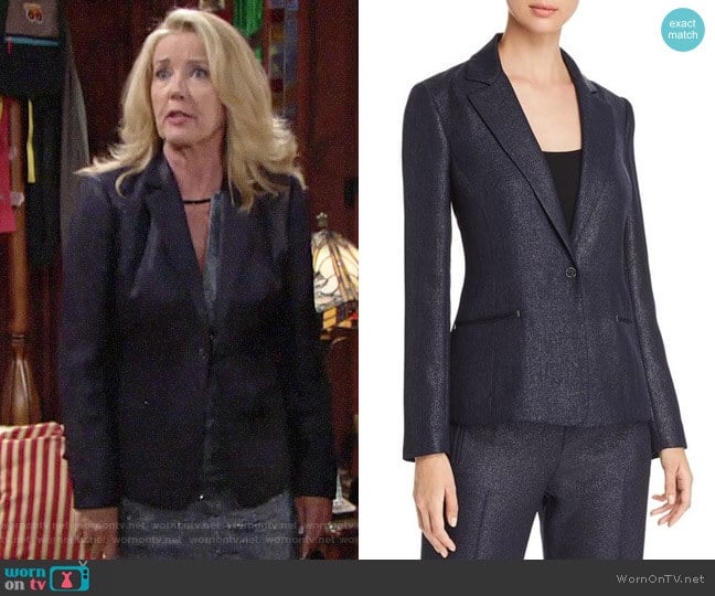 Elie Tahari Monet Metallic Blazer worn by Nikki Reed Newman (Melody Thomas-Scott) on The Young and the Restless