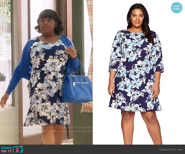 WornOnTV: Anne’s navy floral ruffle-hem dress on Trial and Error ...