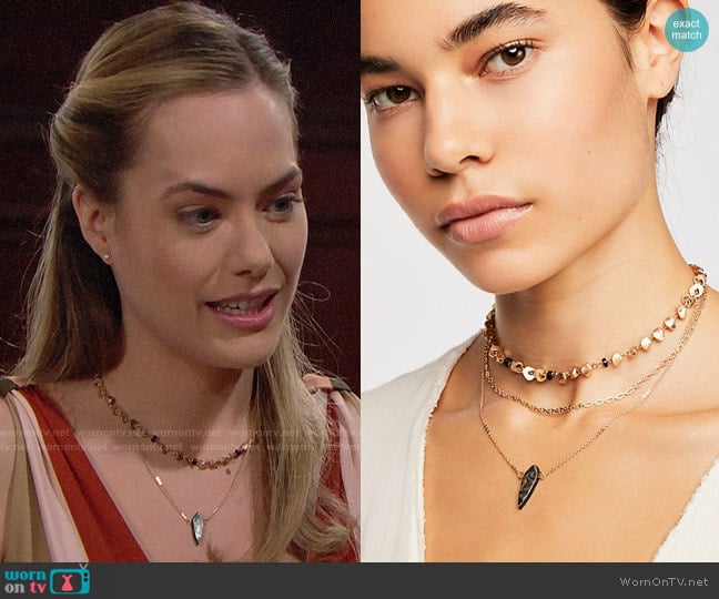 Free People Triple Wrap Stone Necklace worn by Hope Logan (Annika Noelle) on The Bold and the Beautiful