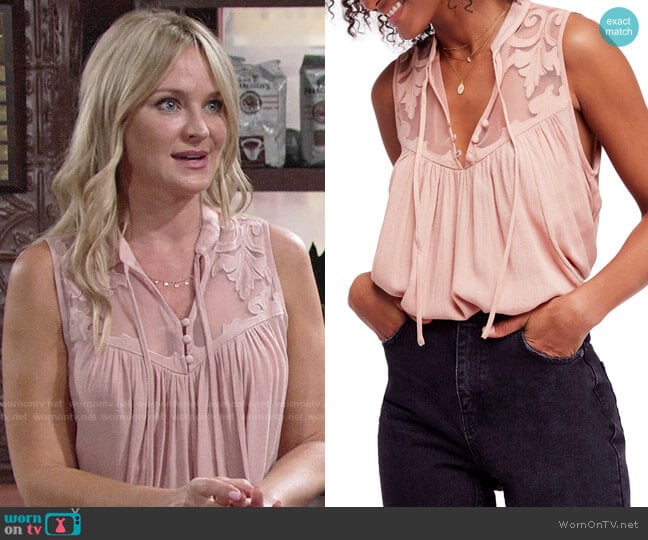 Free People Western Romance Tank worn by Sharon Newman (Sharon Case) on The Young and the Restless