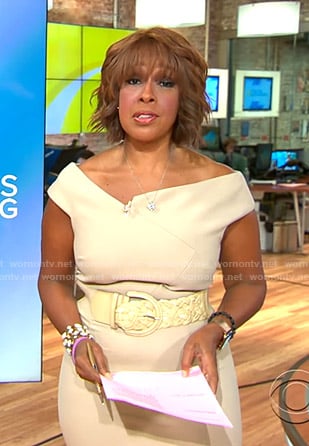 Gayle’s beige sheath dress on CBS This Morning