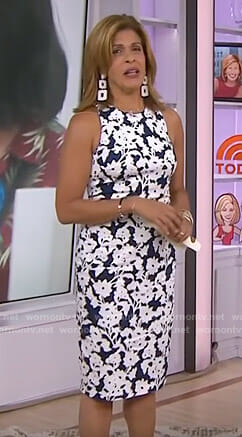 Hoda's white and navy floral sheath dress on Today