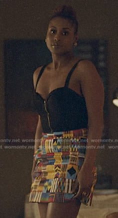 Issa's patchwork skirt and bustier top on Insecure
