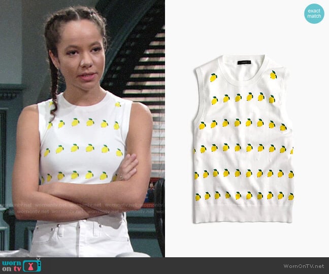 J. Crew Cotton Jackie Shell in Lemon Print worn by Mattie Ashby (Lexie Stevenson) on The Young and the Restless