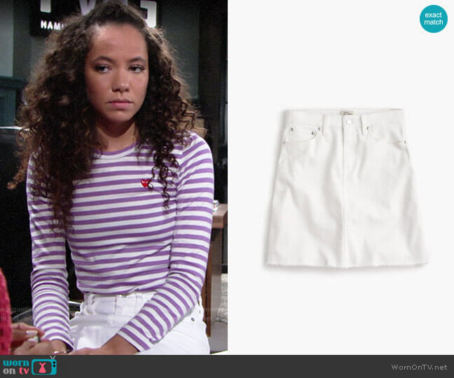 J. Crew White denim skirt with raw hem  worn by Mattie Ashby (Lexie Stevenson) on The Young & the Restless