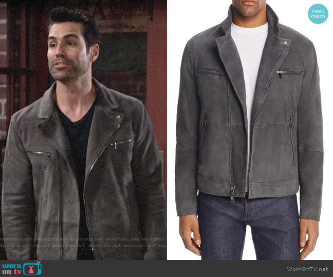 John Varvatos Collection Gray Suede Moto Jacket worn by Rey Rosales (Jordi Vilasuso) on The Young and the Restless