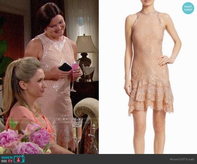 Jonathan Simkhai Sheer Metallic Tiered Mini Dress worn by Katie Logan (Heather Tom) on The Bold and the Beautiful