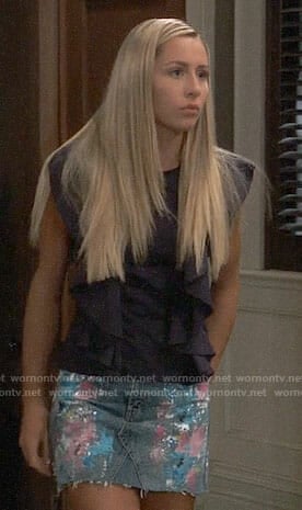 Josslyn’s paint splatter denim skirt on General Hospital