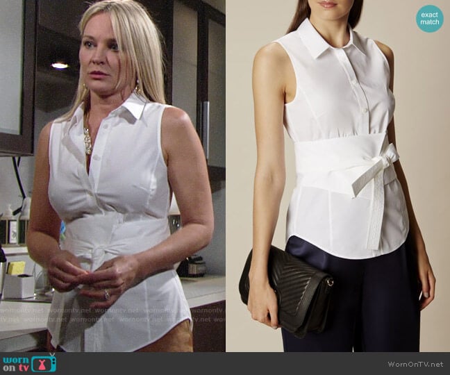 Karen Millen Banded Tie-Front Shirt worn by Sharon Newman (Sharon Case) on The Young and the Restless