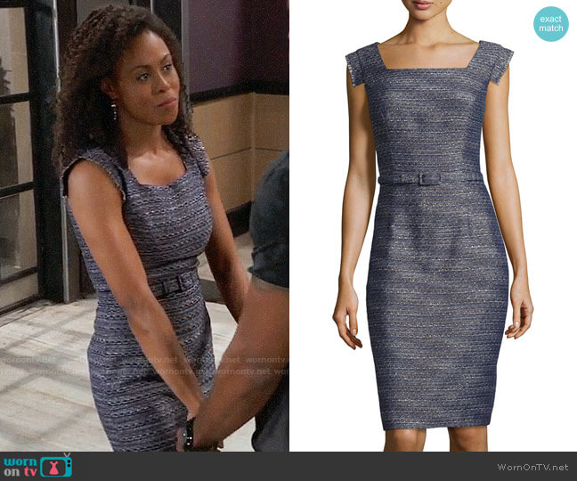 Kay Unger Tweed Sheath Dress worn by Jordan Ashford (Briana Nicole Henry) on General Hospital