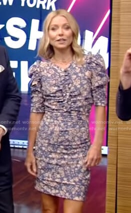 Kelly’s blue floral ruched dress on Live with Kelly and Ryan