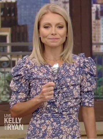 Kelly’s blue floral ruched dress on Live with Kelly and Ryan