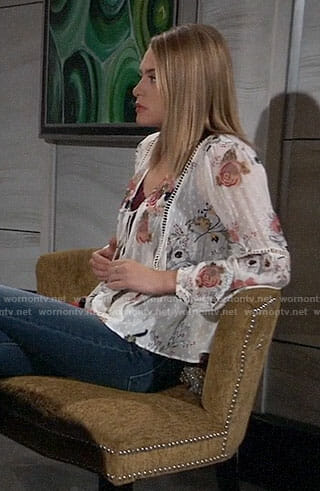 Kiki’s white floral tassel tie top on General Hospital